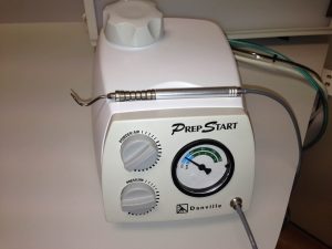 The PrepStart Air Abrasion machine by Danville. This quiet device removes surface debris by sending a fine spray of abrasive particles onto the area to be bonded. The end result is incomparably improved resin bond strengths.